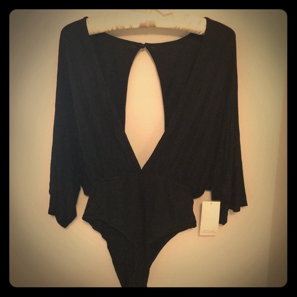 Tobi Tops - Black, deep V-cut body suit, Size Small